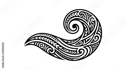 Polynesian Tribal Wave Design Vector Maori Style Water Swirl Pattern Black and White Tattoo Art
