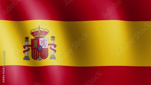 Spain flag waving, close-up of Spain national flag, animated flag 4k video background
