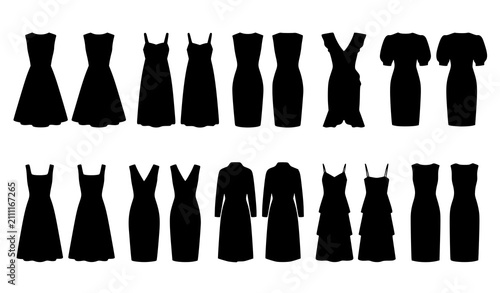 Photos Elegant Black Dress Fashion Vector Collection with Front and Back Clothing Desig