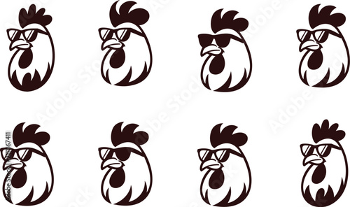 Cuadro en lienzo Cool cartoon rooster heads wearing sunglasses in a repeating pattern design