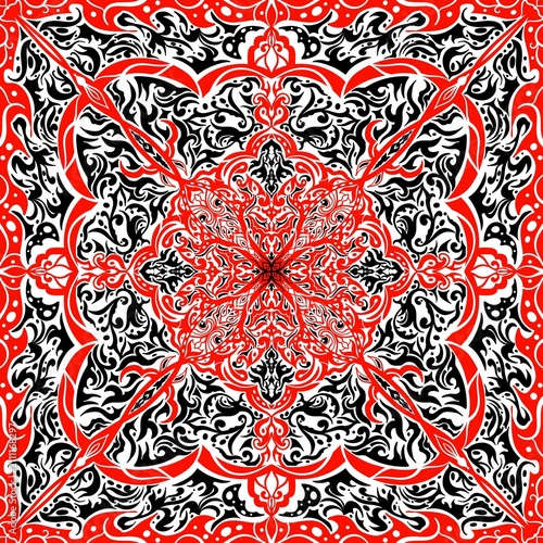 Seamless pattern with cool and unique patterns, bandana pattern, suitable for scarf design, carpet and printing industry, my own work, not ai generate