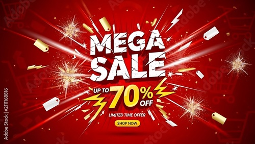 Mega sale promotional banner with 70% off discount