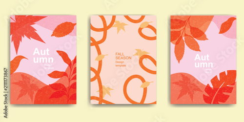 Autumn Fall Season Poster Template with Organic Leaves