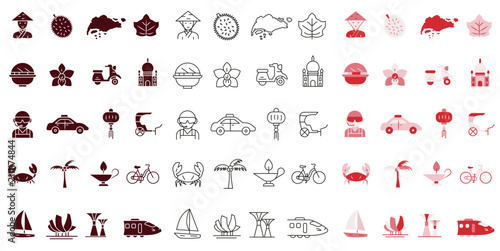 A collection of icons in various styles featuring images of Singaporean landmarks.