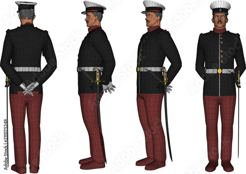 Tableau sur toile Technical 3D rendering of an army parade cadet officer standing in attention pos