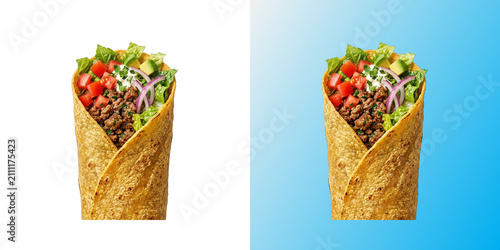 Delicious beef burrito in transparent background for food design