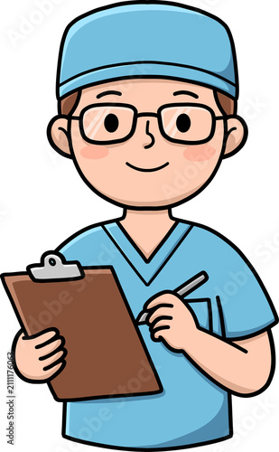Doctor Writes Notes on Clipboard Illustration