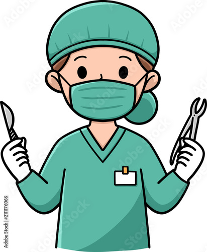 Surgeon Holding Medical Instruments for Procedure