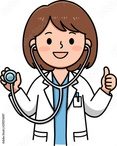 Cartoon Woman Doctor Thumbs Up Holding Stethoscope