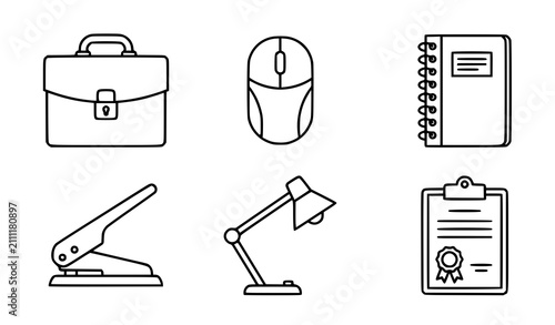 Canvas Print Corporate Office Supplies and Corporate Business Management Line Art Icon Set wi