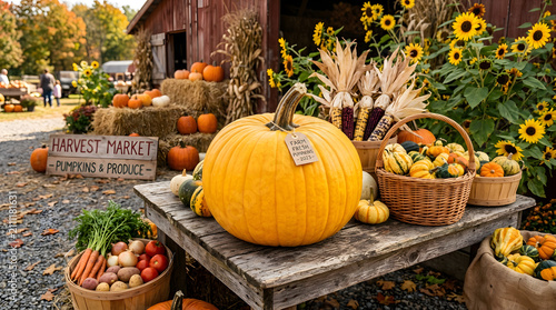 Fresh Orange Pumpkins and Gourds at Autumn Harvest Farm Patch for Halloween Thanksgiving and Seasonal Fall Market Display