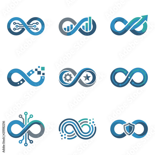 Blue infinity technology and business logo icon collection.