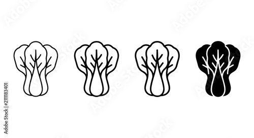 Bok Choy Icon Set, Fresh Leafy Greens Vector Graphics, Healthy Food Symbols, Outline and Silhouette