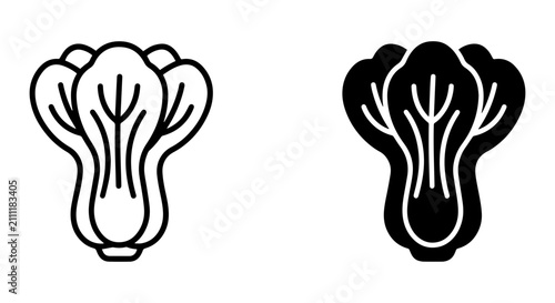 Bok Choy Vector Icons: Outline and Silhouette, Fresh Vegetable Graphics for Healthy Eating and Culinary Design