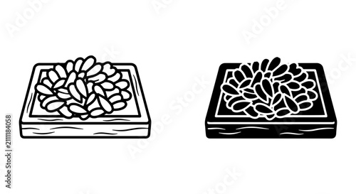 Εκτύπωση καμβά Natto Fermented Soybeans Icon Set, Healthy Japanese Food Vector Illustration, Tr
