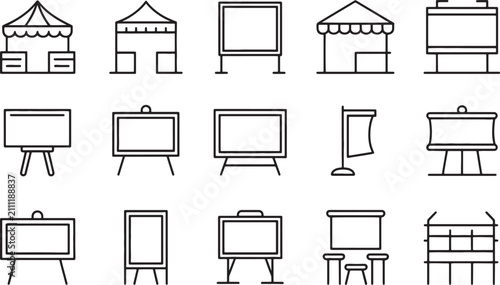 Various types of portable presentation and display stands with transparent background