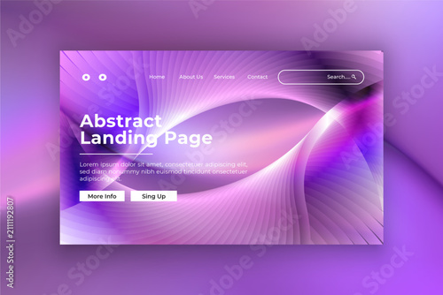 Abstract Wavy Neon Website Landing Page Template with Purple Blue Gradient, Modern Dark UI Landing Page Mockup with Colorful Light Wave Design
