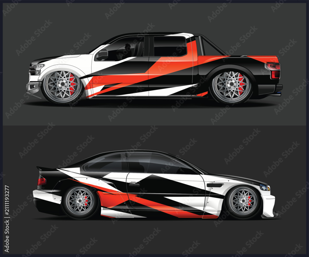 Naklejka premium Dynamic Car Wrap Design Featuring Bold Color Scheme