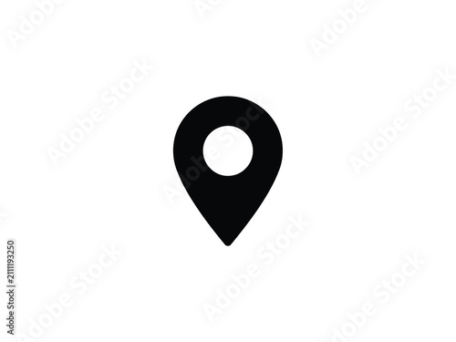 Black location pin icon on a white background a simple geographic marker for navigation geography point spot place