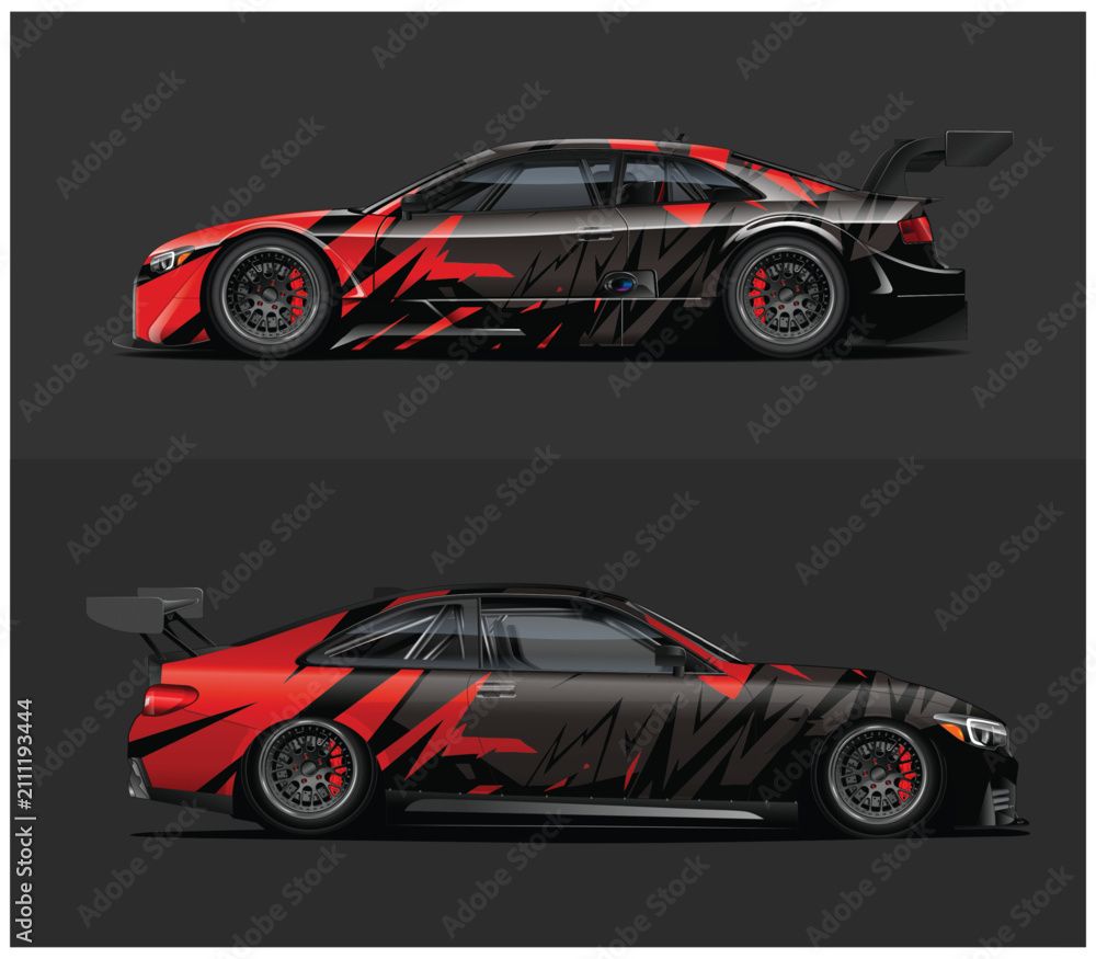 Naklejka premium Dynamic Race Car Wrap Design in Bold Red and Black