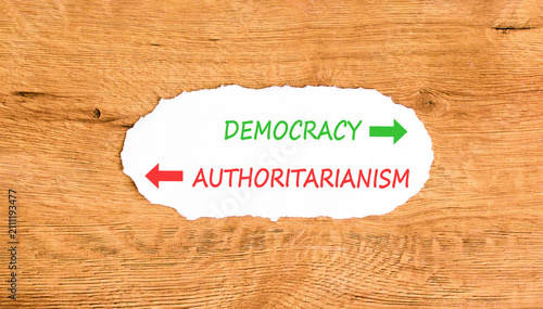 Konstfotografi Democracy or authoritarianism words symbol