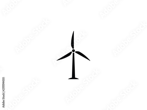 Black Silhouette Of A Wind Turbine Against A White Background Simple Renewable Energy Iconography windmill power sustainable eco