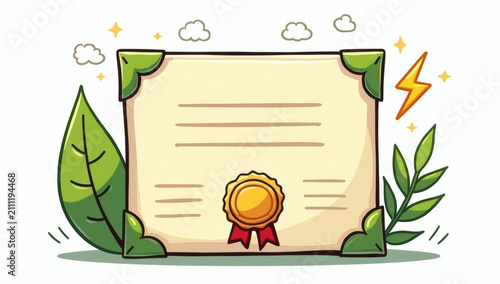 Eco Friendly Sustainable Business Certificate Achievement Award with Green Leaf Natural Decoration Vector Illustration