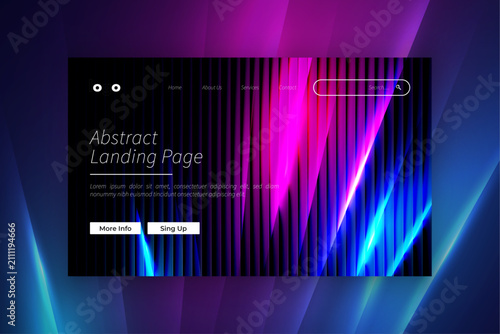 Abstract Wavy Neon Website Landing Page Template with Purple Blue Gradient, Modern Dark UI Landing Page Mockup with Colorful Light Wave Design