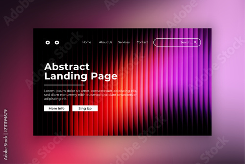 Abstract Wavy Neon Website Landing Page Template with Purple Blue Gradient, Modern Dark UI Landing Page Mockup with Colorful Light Wave Design