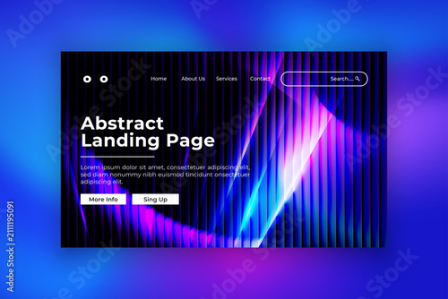 Abstract Wavy Neon Website Landing Page Template with Purple Blue Gradient, Modern Dark UI Landing Page Mockup with Colorful Light Wave Design