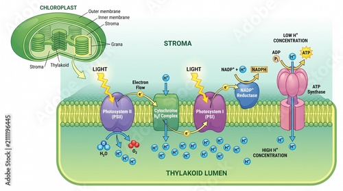 Detailed Diagram of Light-Dependent Reactions in Photosynthesis