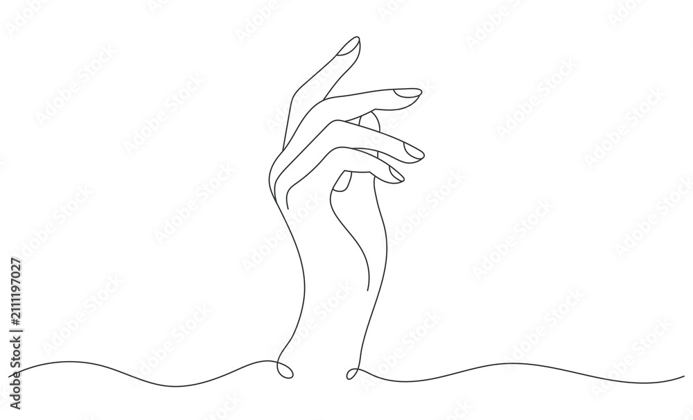 Obraz premium One Line Elegant Female Hand Gesture, Editable Line