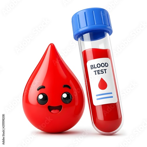Blood test 3d rendering isolated on white background cartoon plastic style icon