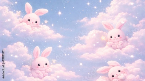 Cute bunnies in clouds