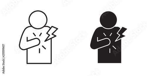 Canvastavla heart attack icon features an anatomical or stylized red heart graphic overlaid with a jagged lightning bolt, a pulsing flatline ECG wave, or a hand clutching the chest area