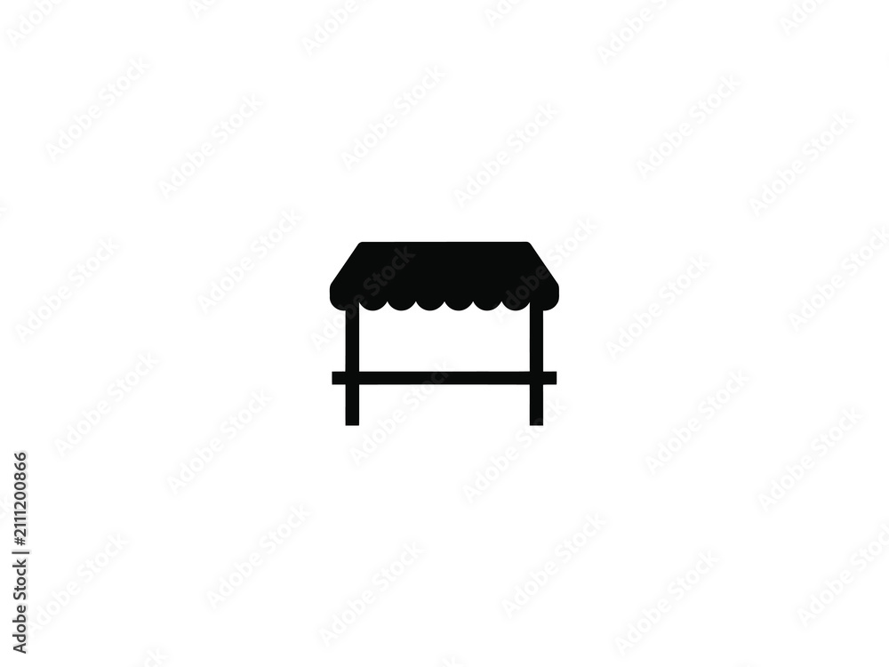 Fototapeta premium Black Silhouette Of A Market Stall With A Wavy Canopy On A White Background vendor shop booth stand