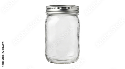 Bild auf Leinwand Empty glass canning jar with metal lid isolated on transparent background for food storage