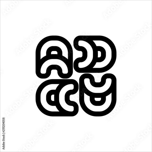 A, abstract geometric black and white symmetrical pattern featuring bold angular shapes arranged in a modern square composition. This minimalist vector design combines sharp lines, negative space