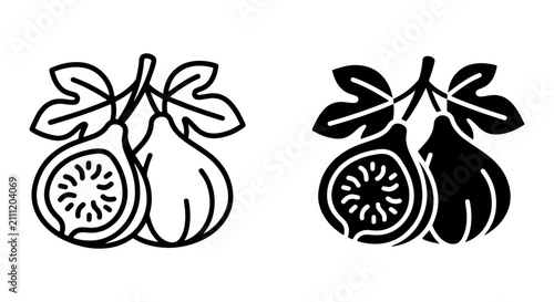 Fig Fruit Icons, Fresh Produce Vector Art, Healthy Food Graphics, Organic Ingredient Illustrations