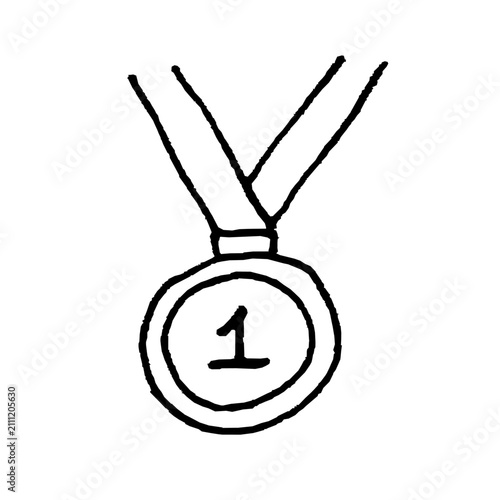 Winner medal hand-drawn doodle object. Vector isolated first place medal award. Simple medal sketch.