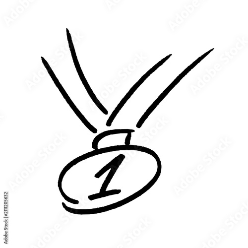 Winner medal hand-drawn doodle object. Vector isolated first place medal award. Simple medal sketch.