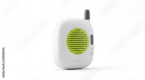 Modern Baby Monitor Device with Green Speaker Grill Isolated on White Background Studio Shot