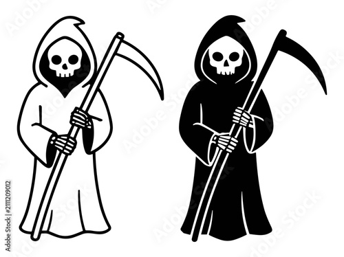 Photography Black and white silhouette illustrations of the grim reaper holding a scythe wit