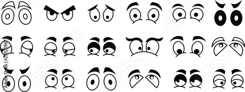 Cartoon eye icons set. Expressive eyes vectors. Caricature comic emotions or emoticon doodle. Funny comic eyeball symbol. Unisex eye expressions, pithy illustration isolated on transparent background.