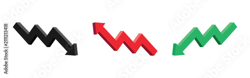 Bild auf Leinwand Set of 3d arrow chart graph icons showing profit growth, loss decline, and finan