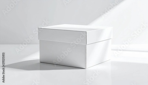 Isolated empty white square cardboard box for packaging mockup, product display, shipping logistics, gift presentation