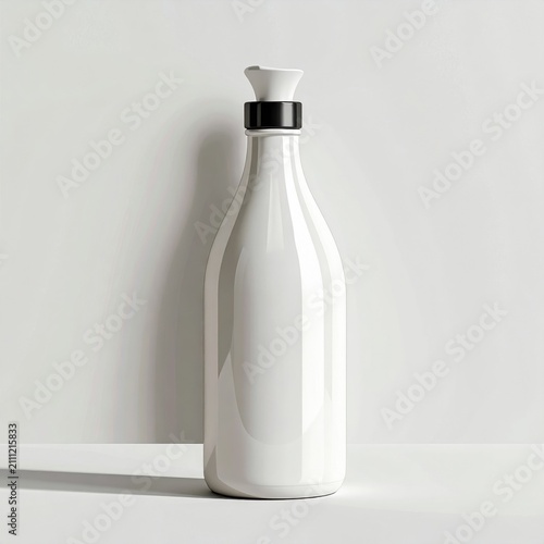 Isolated matte white cosmetic bottle with a black pump dispenser, clean packaging mockup for skincare and beauty products