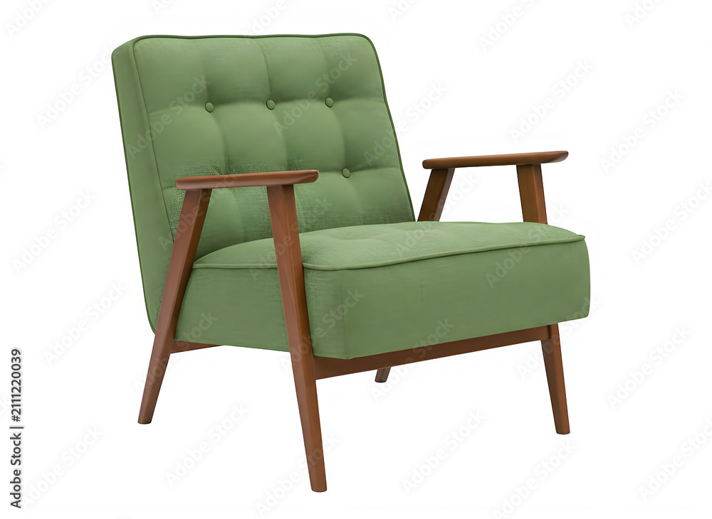 Obraz premium Modern green armchair with wooden legs in a cozy setting