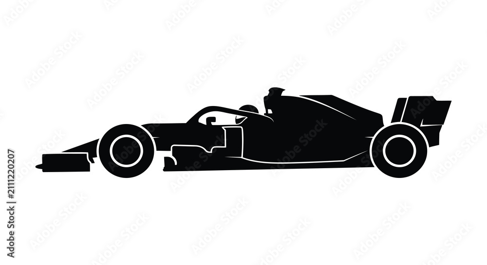 Obraz premium Formula one race car silhouette against a white background a vector illustration of motorsport
