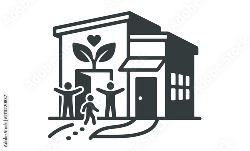 Sustainable Community Home with People Vector Icon